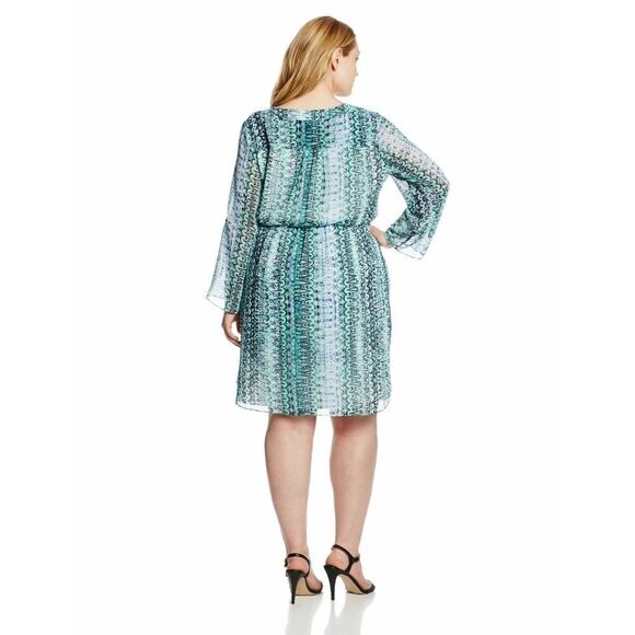 New! VINCE CAMUTO Chiffon Women's Plus Size Geo Print Dress Long Sleeve Size 2X - Picture 4 of 7